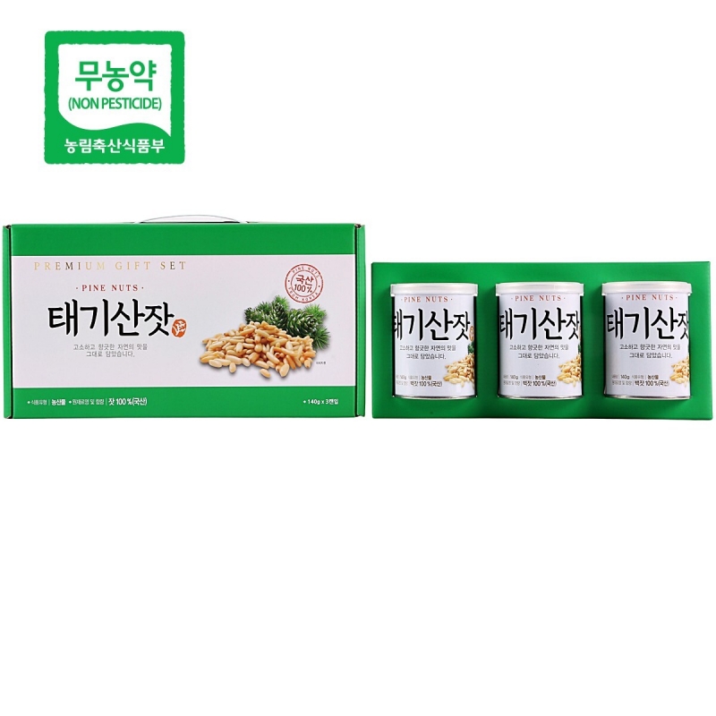 태기산잣,국내산 태기산잣 캔잣세트(140g x 3캔) 황잣 백잣