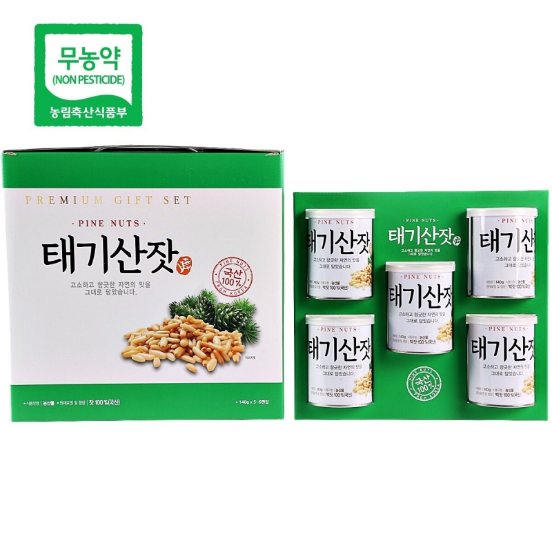 태기산잣,국내산 태기산잣 캔잣세트(140g x 5캔) 황잣 백잣