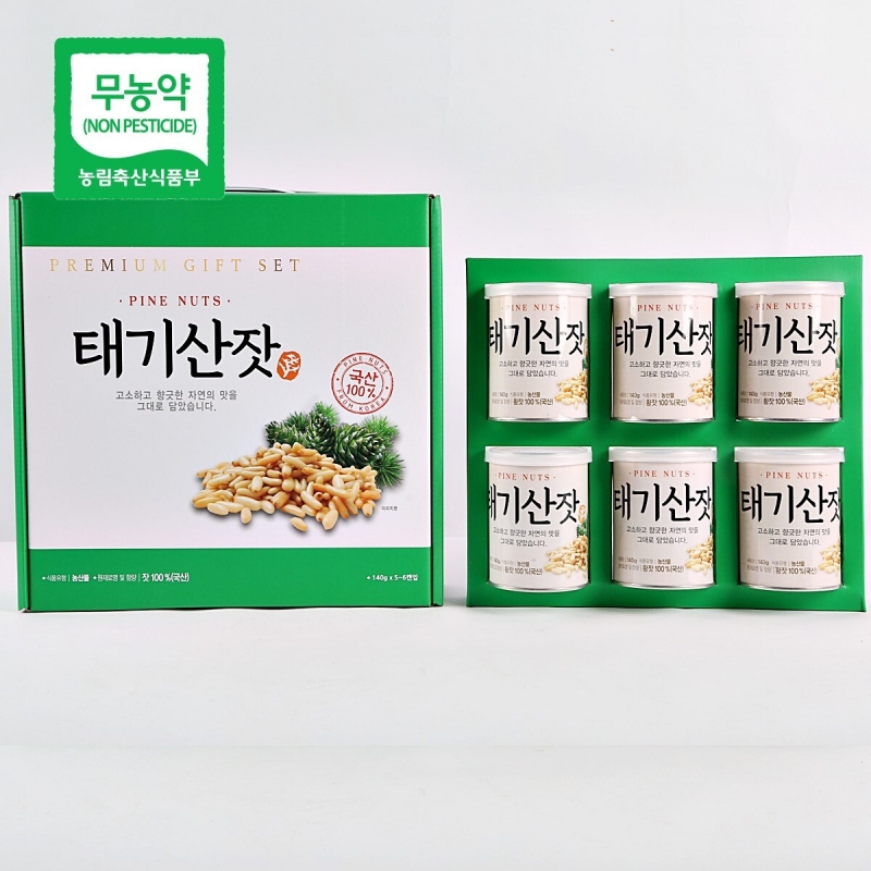 태기산잣,국내산 태기산잣 캔잣세트(140g x 6캔) 황잣 백잣