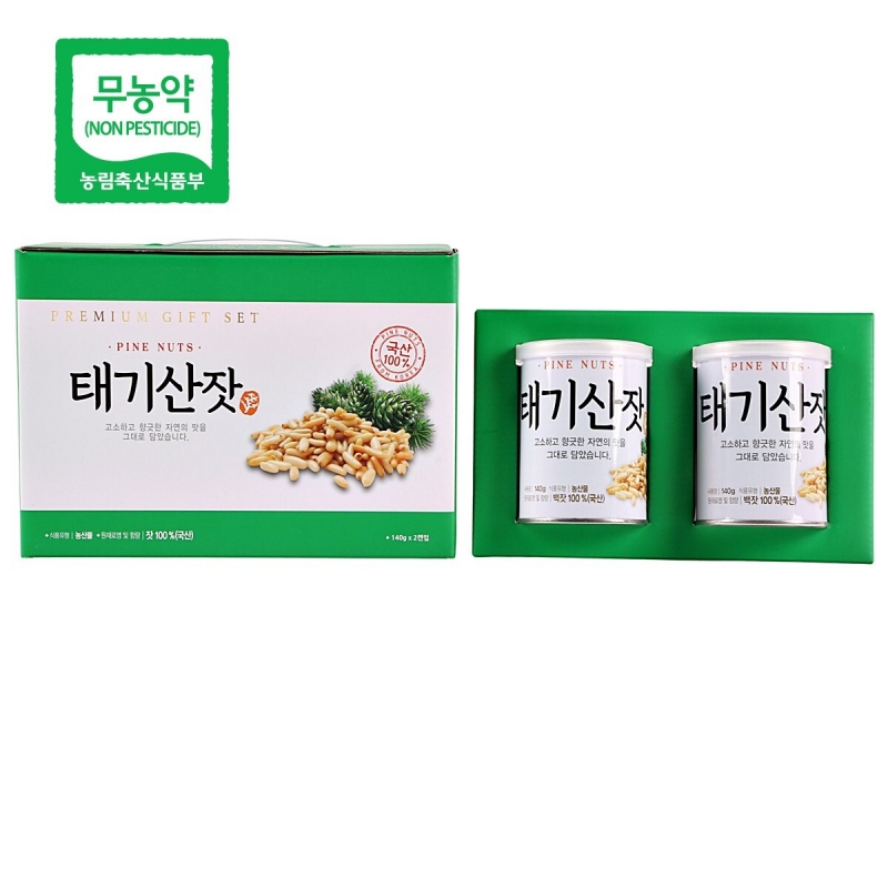 태기산잣,국내산 태기산잣 캔잣세트(140g x 2캔) 황잣 백잣