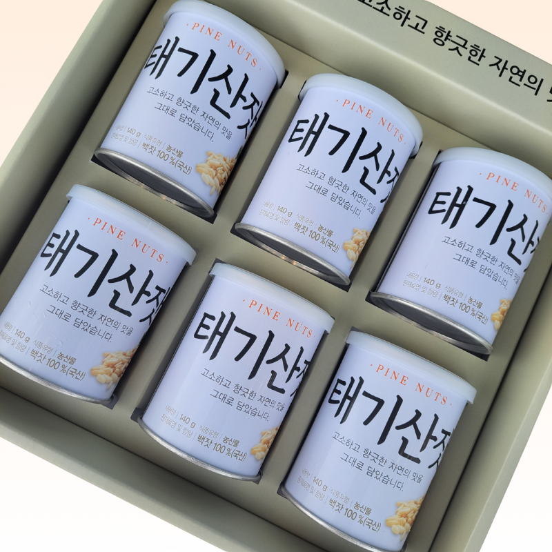 태기산잣,국내산 태기산잣 캔잣세트(140g x 6캔) 황잣 백잣